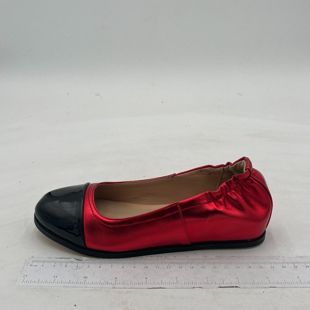 YDN Red Dressy Loafers Pumps Round Toe Slide Flats Office Ladies Two-Tone Shoes